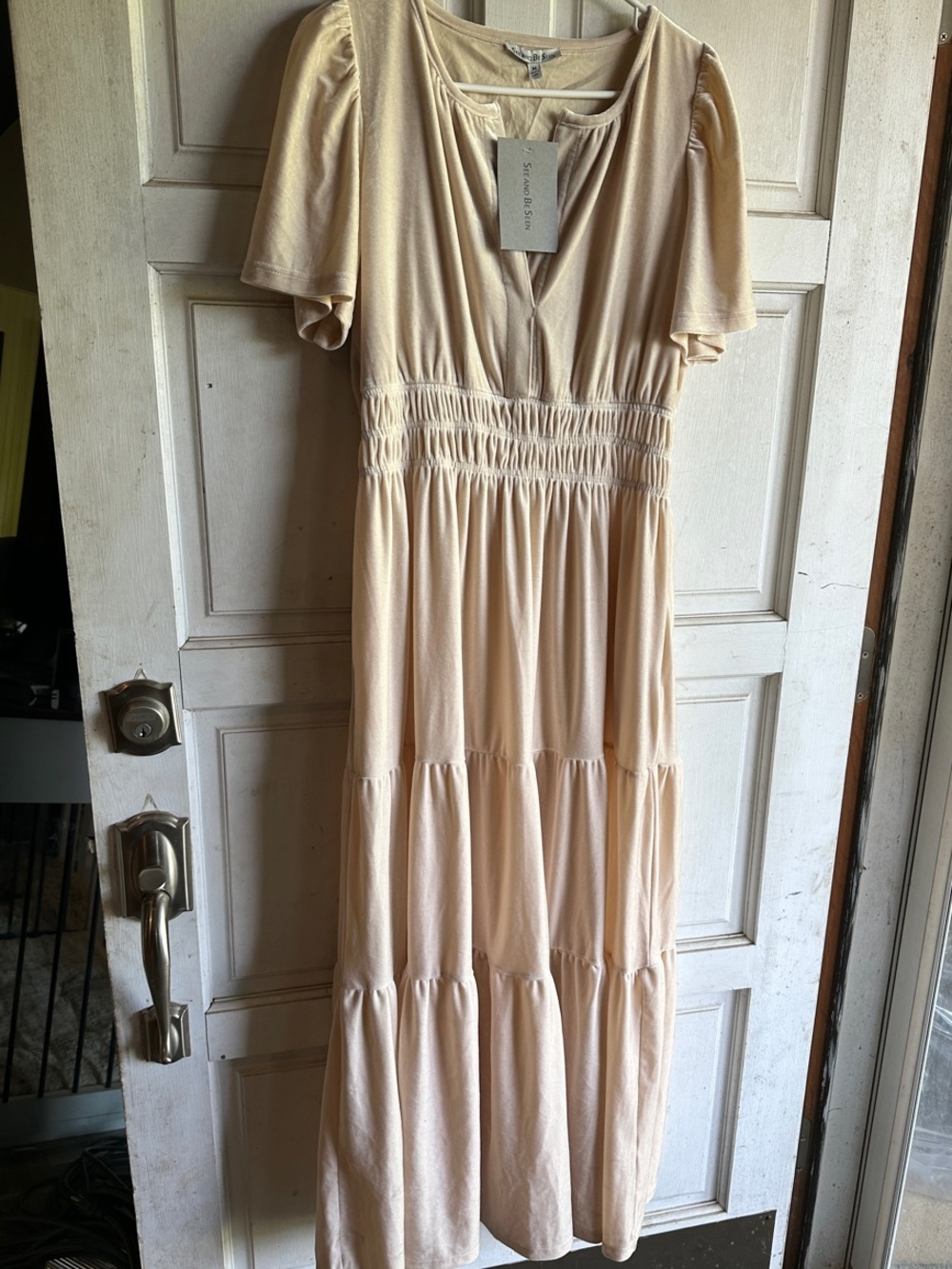 Cream Tiered Maxi Dress with Smocked Waist by Sanctuary
